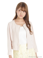 ポケットフリルノーカラージャケット/ネイビー