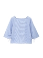 リボンギャザースリーブブラウス/ブルー×オフ1(111)