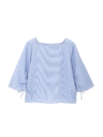 リボンギャザースリーブブラウス/ブルー×オフ1(111)