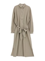 リボンベルトコットンシャツワンピース/オフホワイト