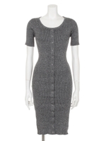 【LATINA】センターボタンリブロングタイトワンピース/BK