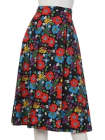 RETRO FLORAL PRINT SKIRT/BLACK