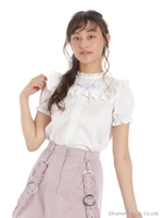 リボンフリルブラウス/ピンク