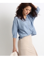 [L]Vネック半端袖プルオーバー/ブルー(492)