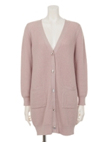 ビジューボタンロングニットカーディガン/グレー