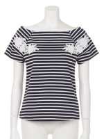 フラワーレース付ボーダーPO/アイボリー