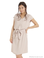フレンチスリーブＶネックワンピ/ベージュ