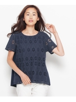 フロントエンブロイダリー切り替えカットソー/ネイビー(493)