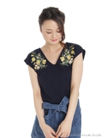 刺繍トップス/ネイビー