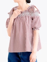 ストライプ肩開きブラウス/ブルー柄