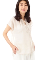 [ウォッシャブル]ハイツイストボイルブラウス/ベージュ(040)