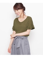 フリルスリーブリブニットプルオーバー/ホワイト(001)