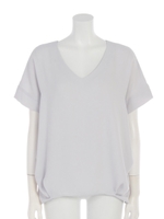 Vネックサイドタック半袖ブラウス/オフホワイト