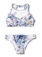 《ROXY》SEA LOVERS CROP TOP／MINI・胸元クロシェクロップド水着/ホワイト1(031)