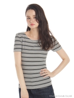 ランダムボーダーリブTOPS/WH/BLK