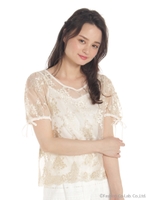 総レースインナーキャミソール付半袖ブラウス/ベージュ