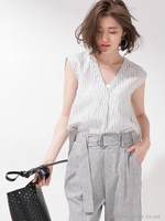 リネンサイドラウンドブラウス/ブルー