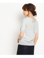 [L]〔洗える〕後ろリボンラメニットプルオーバー/ホワイト(001)