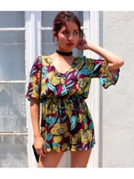 【chille anap】袖フリル花柄ロンパース/YEL