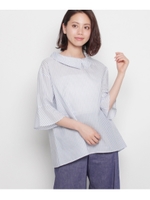 フレアスリーブストライプシャツ/ネイビー(393)