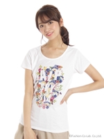 プリント花柄Tシャツ/ホワイト