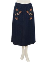 刺繍デニムロングスカート/ブルー