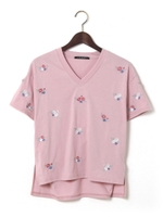総柄刺繍Vネック/Tシャツ/オフホワイト