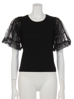 【sw】小花チュールスリーブTOPS/ブラック