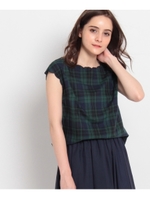 フレンチスリーブチェックシャツ/ブルー系(295)