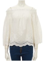 レーススカラップワイドスリーブブラウス/ホワイト