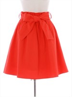 ウエストリボンベルト無地スカート/マスタード