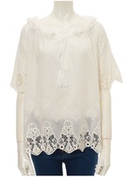 コットンレースタッセルリボンブラウス/ホワイト