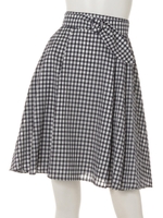 ベルト付きギンガムフレアースカート/ネービーブルー