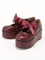 サテンリボン厚底シューズ/ボルドー