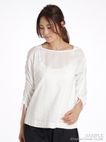 コットンレース+マハラニーナ天竺ブラウス/ネイビー