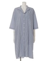 スキッパーバックロングシャツOP/柄BLU