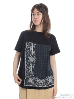 ハンカーチーフ刺繍異素材MIXTシャツ/ホワイト