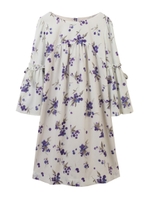 【ワンピース】ブルーベリープリント袖フレアワンピース/ベージュ