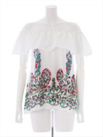 裾刺繍オフショルブラウス/ホワイト
