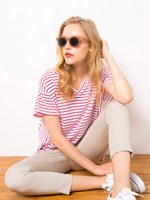 ボーダー切り替えVネックT/S/柄BLK