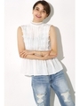 【AZUL by moussy】レース切替ノースリブラウス/WHT