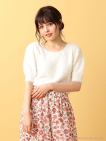 ラクーンタッチベーシック半袖ニット/ブルー