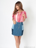 リメイク風台形デニムスカート/ブルー