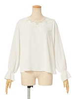 【F&A】ローズカットワーク刺繍プルオーバーブラウス/BLACK