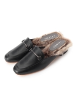 フェイクファー×ローファー風ミュール/ワインレッド(063)