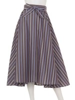 レジメンタルストライプフレアスカート/ブラウン