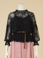 ベルト付きフラワーレースブラウス/ブラック