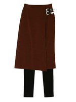 レイヤードレギンスバックルラップスカート/BLK