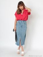 麻調ブラウス/レッド