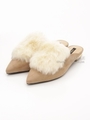 【REZOY】ファーカバー付き2WAYスリッパ/ベージュスエード